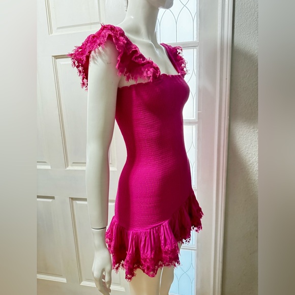 Peixoto 100% Rayon Fuchsia Lace Detail Top short Dress Size Medium. J-29 - Picture 5 of 16